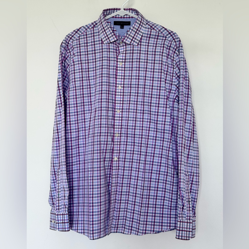 Tommy Hilfiger Purple, Pink, White Slim Fit Button Down Shirt, Cotton Size 16.5